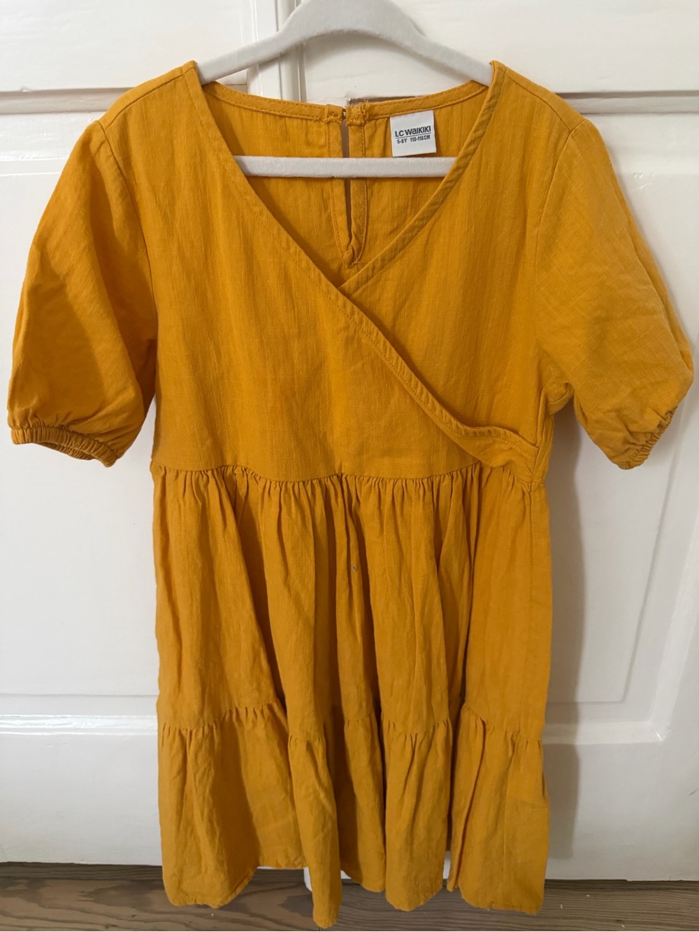 Girls' Linen Mustard Tiered Dress